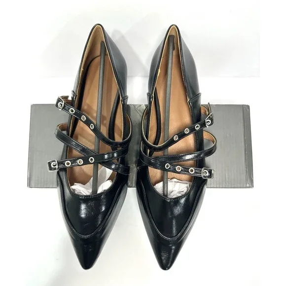 Womens Black Pointed Toe Strappy Flats Buckle Ballet Shoes Size EU 42 - Picture 2 of 5